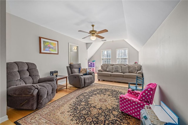 294 Hillcrest Hts, Cornelia, GA 30531 - living area with wood finished floors, ceiling fan, and vaulted ceiling