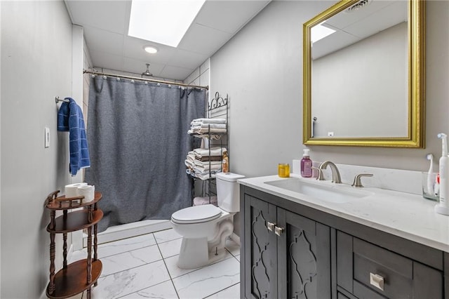 294 Hillcrest Hts, Cornelia, GA 30531 - full bathroom featuring marble look tile flooring, vanity, toilet, curtained shower, and a paneled ceiling