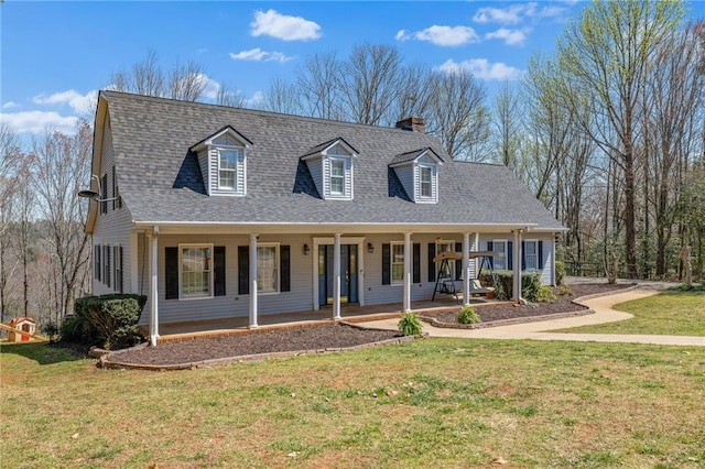 294 Hillcrest Hts, Cornelia, GA 30531 - cape cod home with a chimney, a front yard, covered porch, and a shingled roof