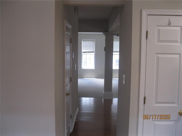 2975 Wintercrest Trce, Dunwoody, GA 30360 - corridor featuring decorative columns and dark wood finished floors