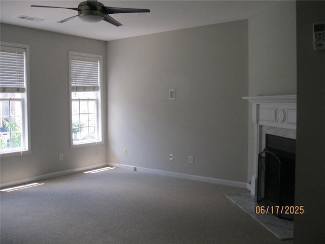 2975 Wintercrest Trce, Dunwoody, GA 30360 - unfurnished living room featuring a ceiling fan, carpet floors, and a fireplace