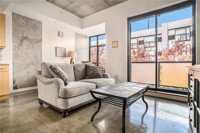 living room with concrete flooring