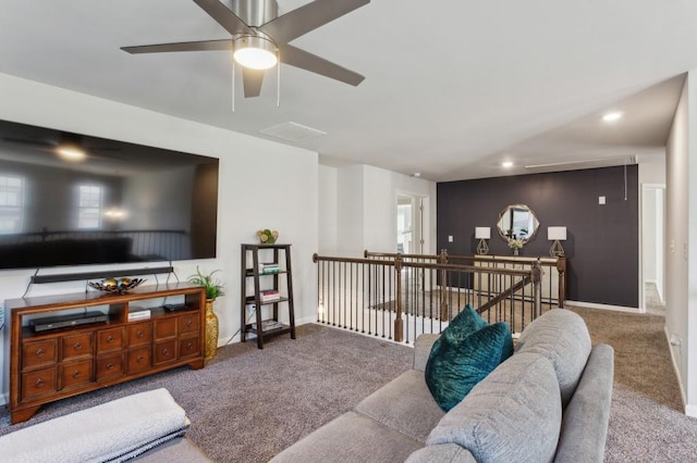 6977 Demeter Dr, Atlanta, GA 30349 - carpeted living room featuring ceiling fan, recessed lighting, and baseboards