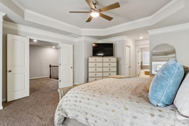 6977 Demeter Dr, Atlanta, GA 30349 - bedroom featuring carpet flooring, crown molding, ensuite bathroom, baseboards, and recessed lighting