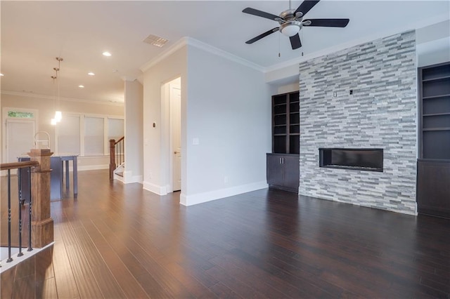 1949 Townsend Ct NE Unit 22, Atlanta, GA 30329 - living area featuring built in features, baseboards, ceiling fan, dark wood-style floors, and recessed lighting