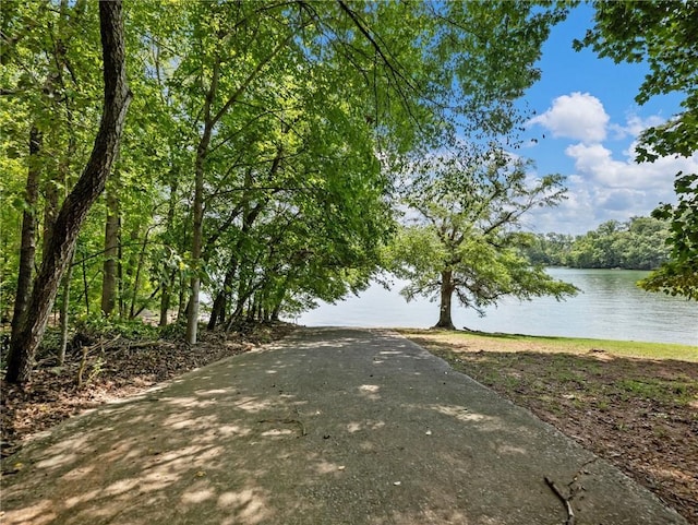 view of road with a water view