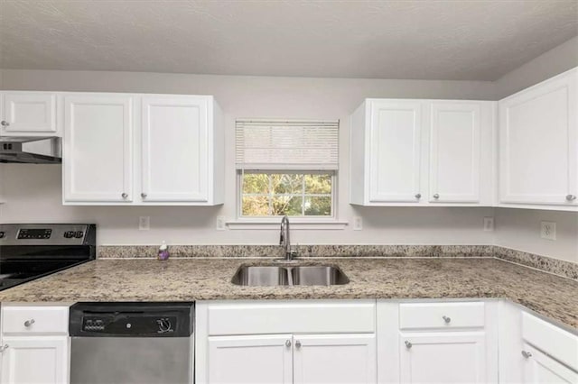 116 Rolling Meadows Ct, Hampton, GA 30228 - kitchen with white cabinetry, sink, stainless steel appliances, and range hood
