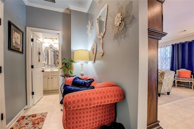 345 Piedmont Cir, Covington, GA 30016 - corridor with ornamental molding, light tile patterned floors, and baseboards
