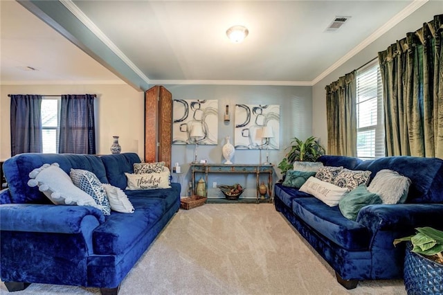 345 Piedmont Cir, Covington, GA 30016 - carpeted living room with healthy amount of natural light and ornamental molding