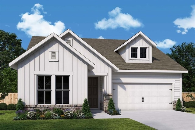 1049 Pine Bark Ln, Canton, GA 30114 - modern farmhouse with concrete driveway, board and batten siding, and a shingled roof