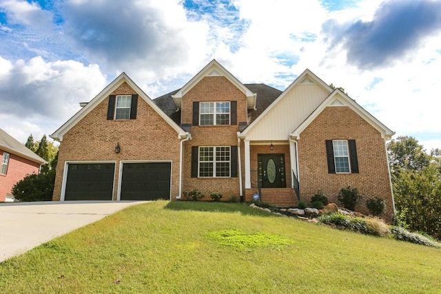 craftsman-style house featuring a garage and a front yard