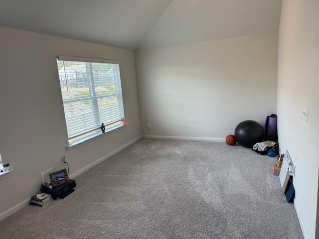 empty room featuring vaulted ceiling and carpet