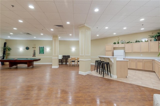 1501 Clairmont Rd Unit 1522, Decatur, GA 30033 - playroom with ornate columns, light wood-type flooring, billiards table, and recessed lighting