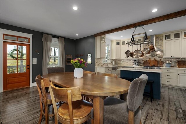 29 Highpoint Ridge Ct, Ellijay, GA 30536 - dining room with dark wood-style flooring, a healthy amount of sunlight, and beam ceiling