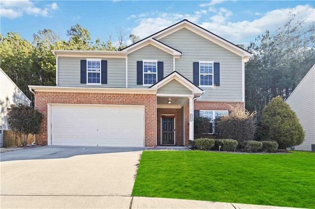 view of front of house featuring a garage and a front lawn