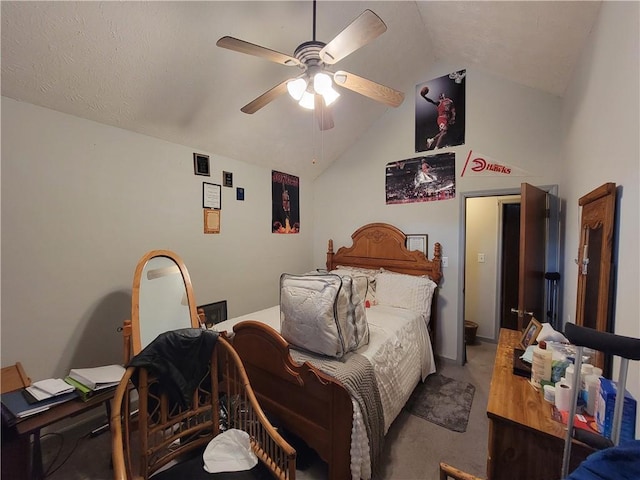 3723 Raiders Ridge Dr, Lithonia, GA 30038 - carpeted bedroom featuring vaulted ceiling and ceiling fan