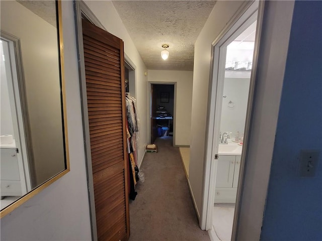 3723 Raiders Ridge Dr, Lithonia, GA 30038 - corridor with a textured ceiling, light colored carpet, and a sink