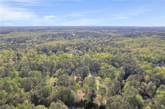 bird's eye view with a wooded view