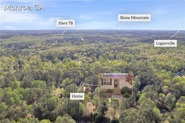 drone / aerial view with a forest view