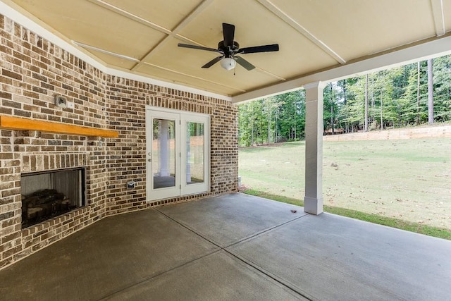 view of patio / terrace featuring french doors and ceiling fan