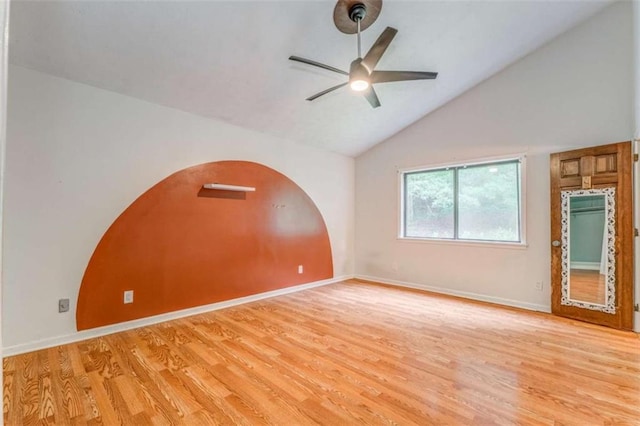 227 Margo Trl, Rome, GA 30161 - unfurnished room with ceiling fan, light wood-style floors, baseboards, and high vaulted ceiling