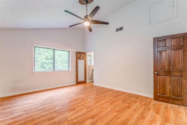 227 Margo Trl, Rome, GA 30161 - spare room with high vaulted ceiling, light wood finished floors, baseboards, and ceiling fan