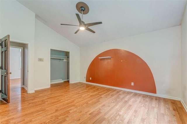227 Margo Trl, Rome, GA 30161 - unfurnished bedroom featuring lofted ceiling, light wood-type flooring, a closet, baseboards, and ceiling fan