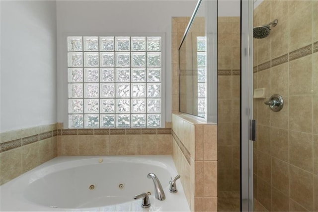 bathroom with plus walk in shower