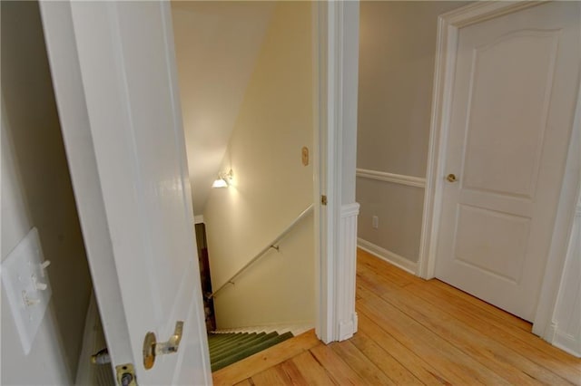 staircase with wood-type flooring