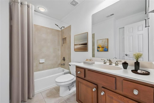 bathroom featuring visible vents, ornamental molding, and tile patterned flooring