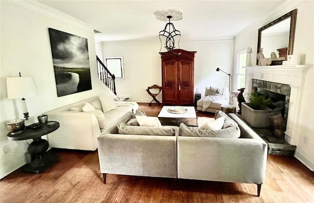 8525 Anchor On Lanier Ct, Gainesville, GA 30506 - living area with plenty of natural light, wood finished floors, ornamental molding, and a tile fireplace