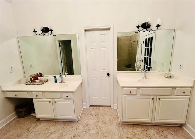 8525 Anchor On Lanier Ct, Gainesville, GA 30506 - bathroom featuring a stall shower, two vanities, and baseboards