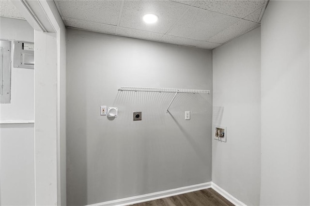 laundry area featuring hookup for an electric dryer, dark hardwood / wood-style floors, and washer hookup