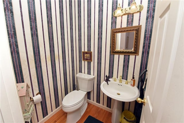 bathroom with wood-type flooring and toilet