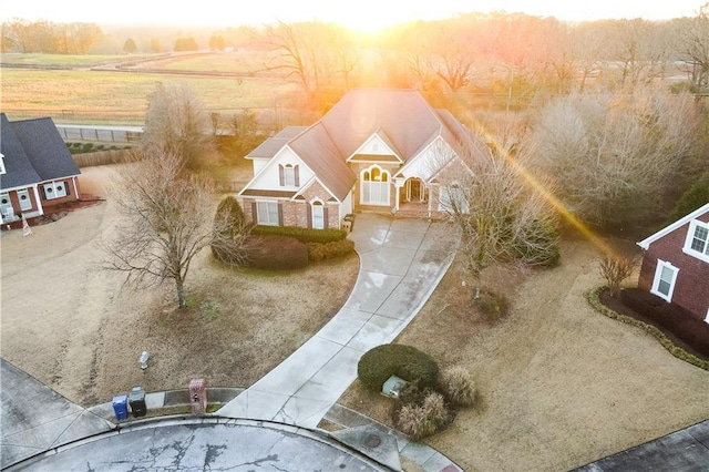 aerial view at dusk with a rural view