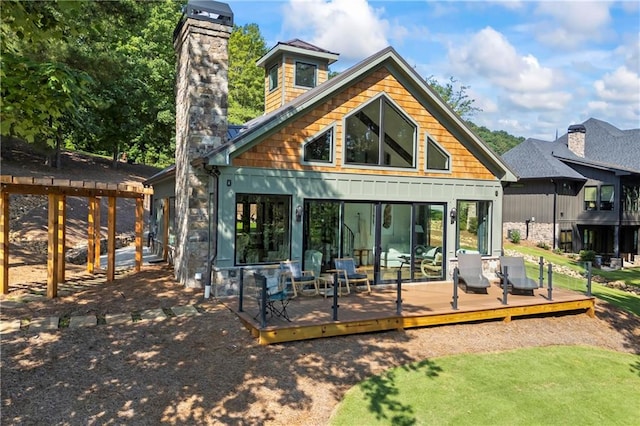 1132 N Edgewater Trl, Toccoa, GA 30577 - rear view of house featuring a chimney and a wooden deck