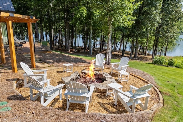 1132 N Edgewater Trl, Toccoa, GA 30577 - view of grassy yard with a fire pit and a patio area