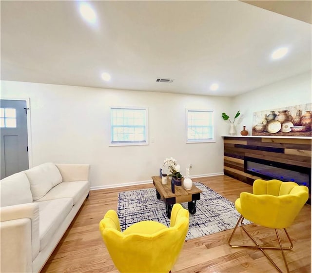 6914 Fairway Trl, Austell, GA 30168 - living room with baseboards, visible vents, wood finished floors, and recessed lighting
