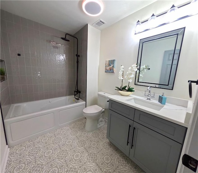 6914 Fairway Trl, Austell, GA 30168 - full bathroom with visible vents, washtub / shower combination, toilet, tile patterned floors, and vanity