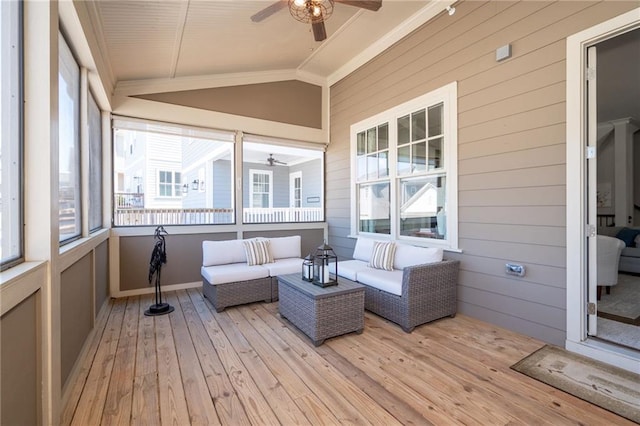 168 Brighton Blvd, Woodstock, GA 30188 - sunroom / solarium featuring ceiling fan, vaulted ceiling, and healthy amount of natural light
