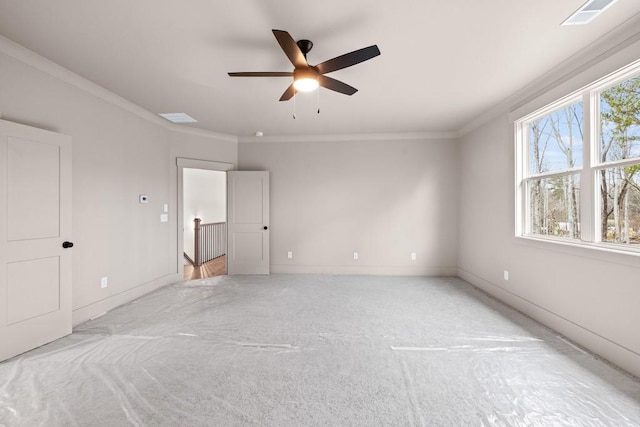 3390 Hillshire Dr, Cumming, GA 30028 - unfurnished bedroom featuring ornamental molding, light carpet, baseboards, and ceiling fan