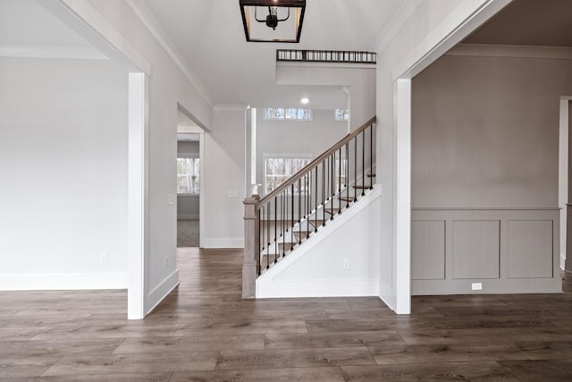 3390 Hillshire Dr, Cumming, GA 30028 - entryway with stairway, ornamental molding, wood finished floors, and baseboards