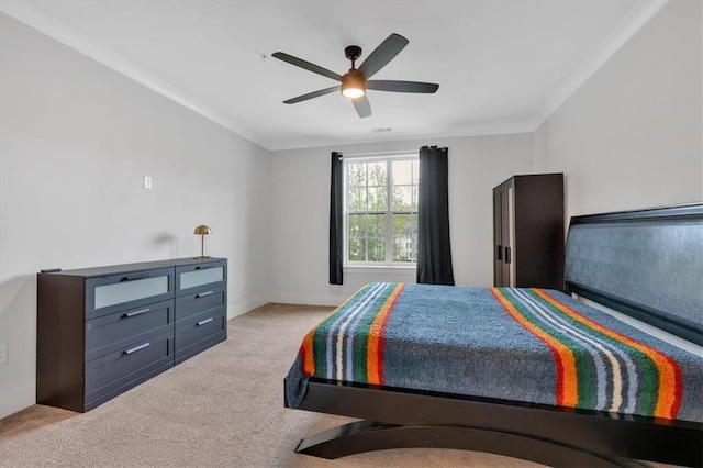 6890 Peachtree Dunwoody Rd Unit 303, Atlanta, GA 30328 - bedroom with light colored carpet, ceiling fan, and crown molding