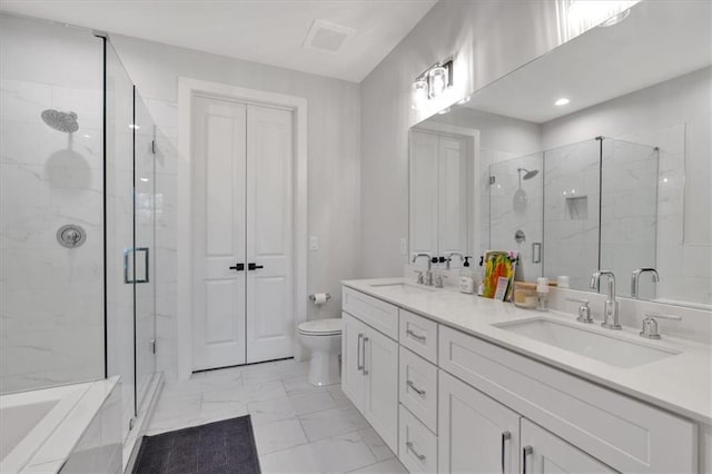 6890 Peachtree Dunwoody Rd Unit 303, Atlanta, GA 30328 - full bath with marble finish flooring, a stall shower, and double vanity