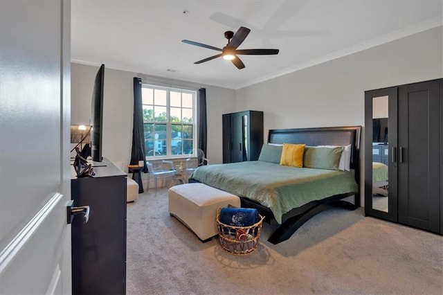 6890 Peachtree Dunwoody Rd Unit 303, Atlanta, GA 30328 - carpeted bedroom with crown molding and a ceiling fan