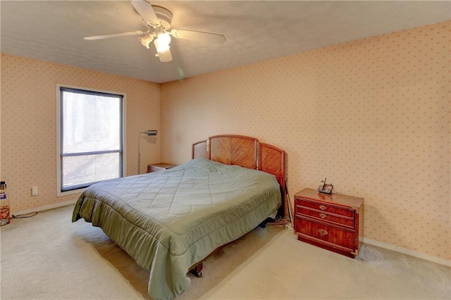 3252 Abbeywood Dr, Decatur, GA 30034 - carpeted bedroom with wallpapered walls, ceiling fan, and baseboards
