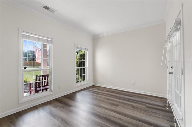 3362 Palm Cir NW, Kennesaw, GA 30144 - unfurnished room with ornamental molding, plenty of natural light, dark wood-style floors, and baseboards