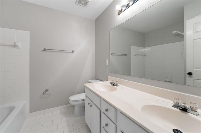 3362 Palm Cir NW, Kennesaw, GA 30144 - full bath featuring tile patterned floors, double vanity, toilet, and shower / washtub combination