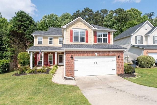 3362 Palm Cir NW, Kennesaw, GA 30144 - traditional-style home with an attached garage, brick siding, concrete driveway, and a front lawn