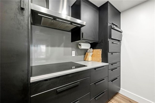 kitchen featuring range hood, light wood-type flooring, and black electric cooktop